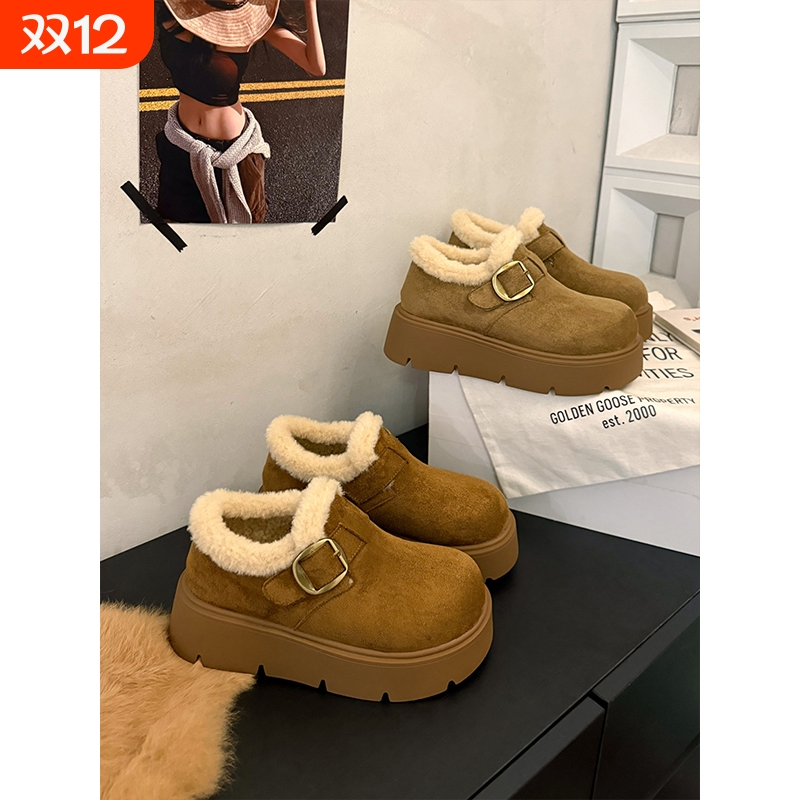 小个子松糕厚底加绒勃肯鞋女2025秋冬新款增高保暖雪地靴毛毛棉鞋