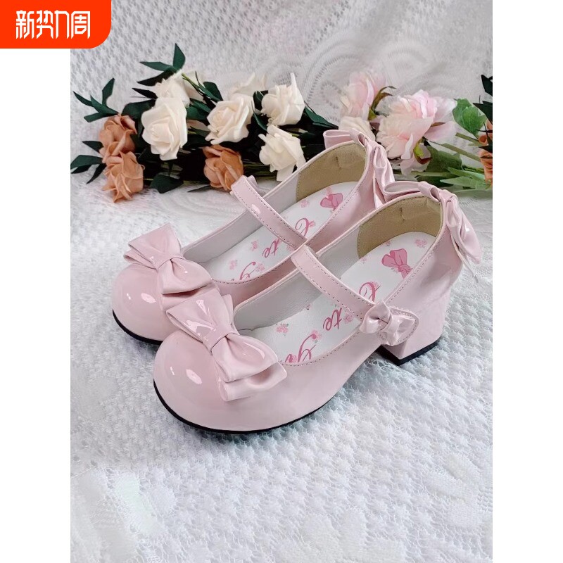 心萌少女原创Lolita高跟鞋茶会千金优雅圆头全皮中跟洛丽塔小皮