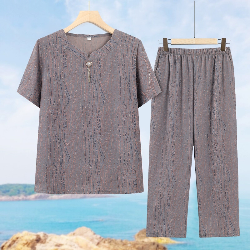 中老年人夏装套装女奶奶大码短袖上衣妈妈夏季两件套宽松老人衣服