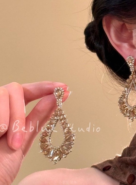 罗浮珍宝~金色满钻重工夸张耳钉女宴会绝美气质耳饰独特设计耳环