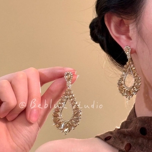 罗浮珍宝~金色满钻重工夸张耳钉女宴会绝美气质耳饰独特设计耳环