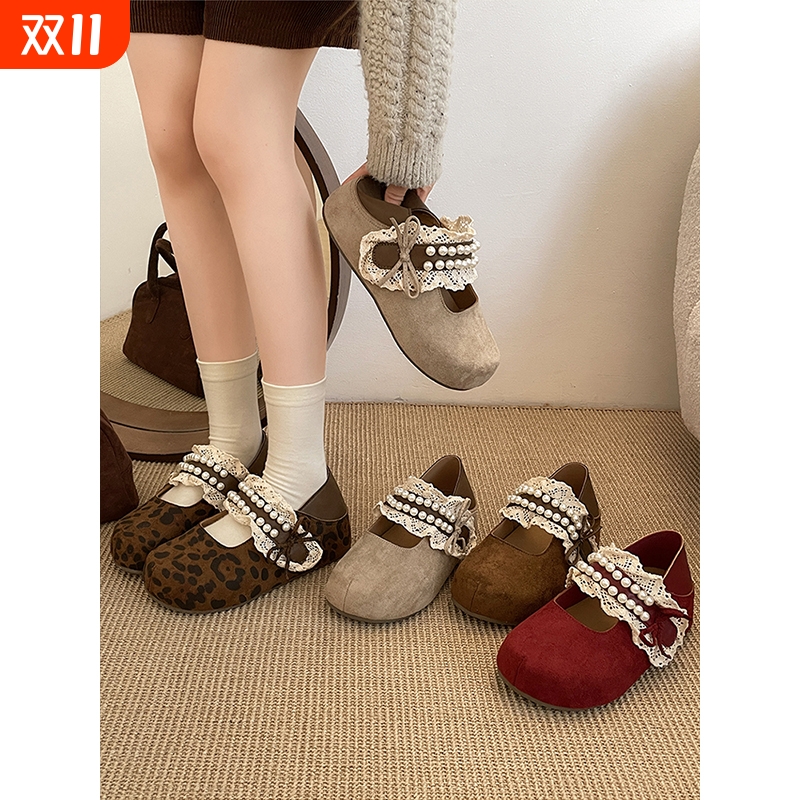 复古红色法式厚底全包勃肯鞋女2025新款秋季配裙子增高软底单鞋子