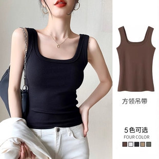 打底螺纹上衣 外穿内搭无袖 黑色宽肩遮副乳吊带背心女2025新款 夏季