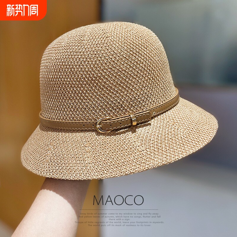 可折叠帽子女款2024编织春夏渔夫帽防晒时尚遮阳帽新款草帽显脸小
