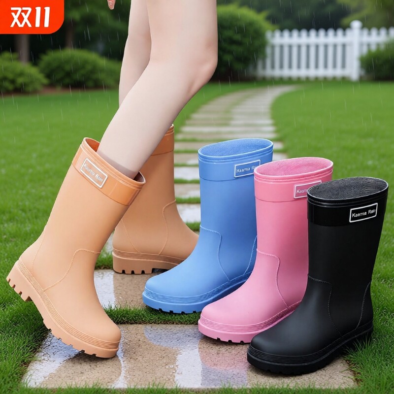 时尚特高筒女士雨靴雨鞋水鞋水靴加绒防滑保暖厨房厚防水中筒胶鞋