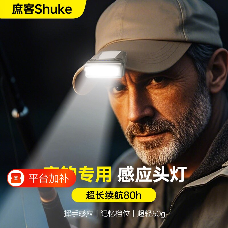 帽夹感应头灯钓鱼专用钓鱼灯夜钓灯超长续航夹帽灯强光超亮头戴式