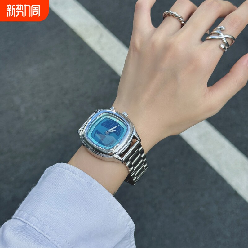 千禧风格手表女生防水复古钢带变形数字动态手表男女石英手表潮流