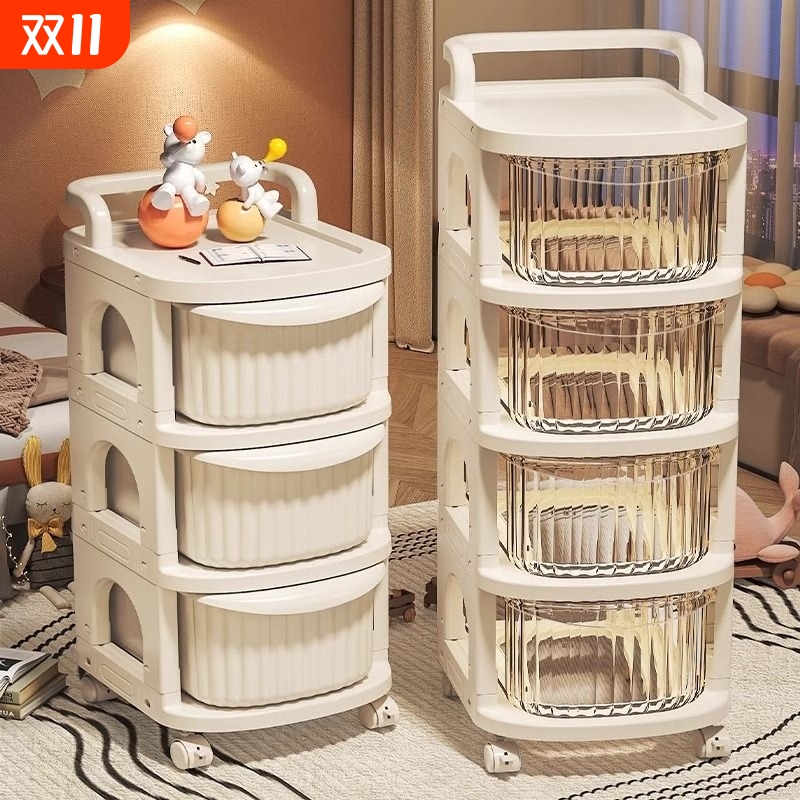 小推车置物架多层落地抽屉式婴儿用品玩具零食收纳架子客厅收纳柜