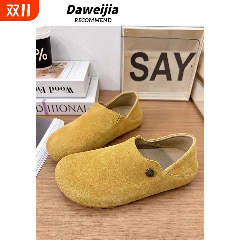 真皮两穿勃肯鞋女2025秋季新款平底百搭豆豆单鞋懒人一脚蹬博肯鞋