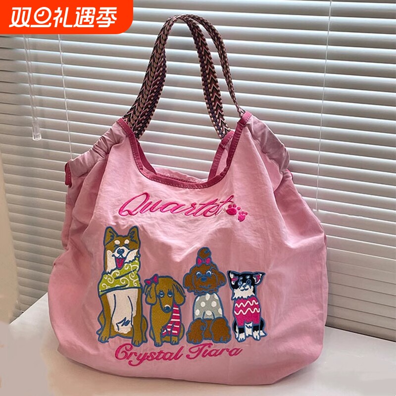 斜挎刺绣环保购物袋休闲日本ball chain高圆圆同款尼龙手提