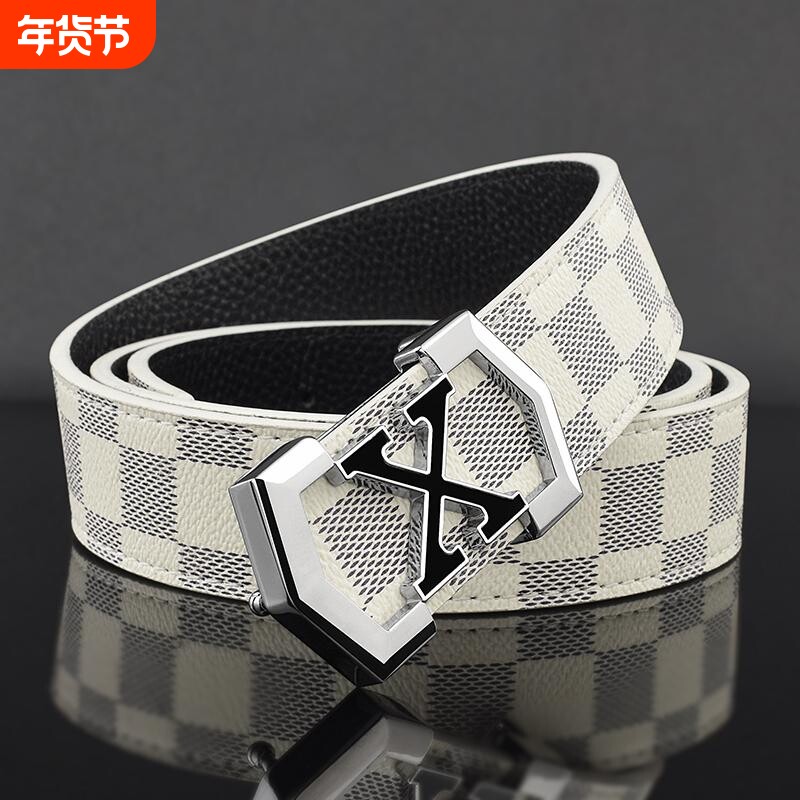 爱马男仕潮流X字母皮带男士平滑扣年轻人简约时尚百搭学生纯牛皮