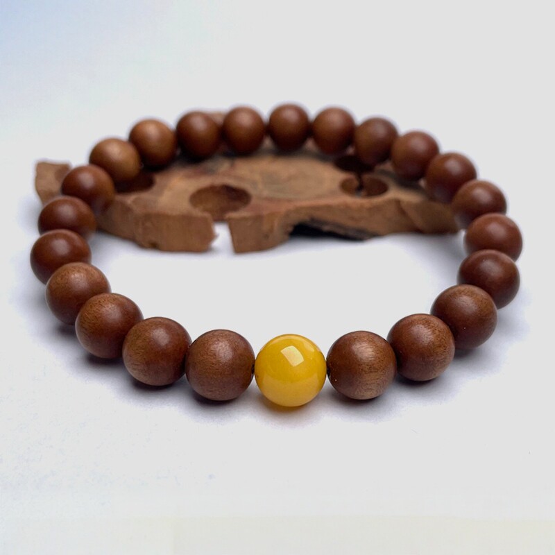 彦人韵印度老山檀手串女手链檀香木蜜蜡沉水文玩佛珠檀木绿松石