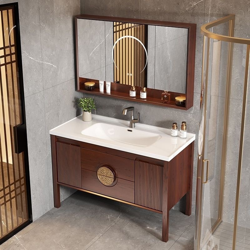 中式橡木浴室柜卫生间组合智能陶瓷洗手池落地式一体洗漱洗脸盆,家装主材,浴室柜,淘宝优惠券,粉丝福利购,淘宝优惠卷