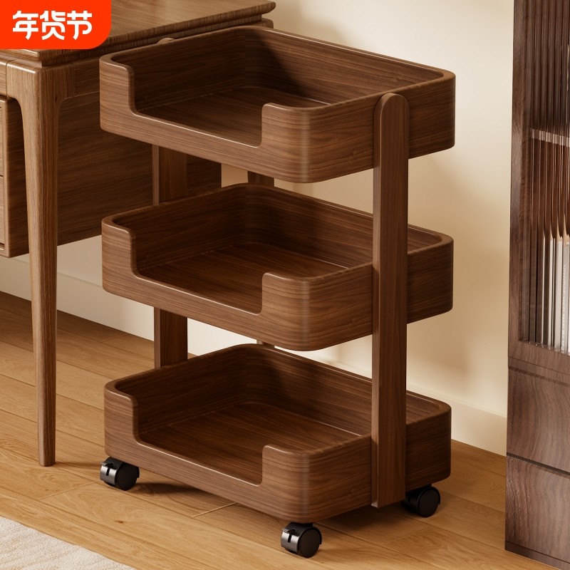 实木书架落地书房置物架多层收纳可移动客厅书柜轻奢卧室沙发边几