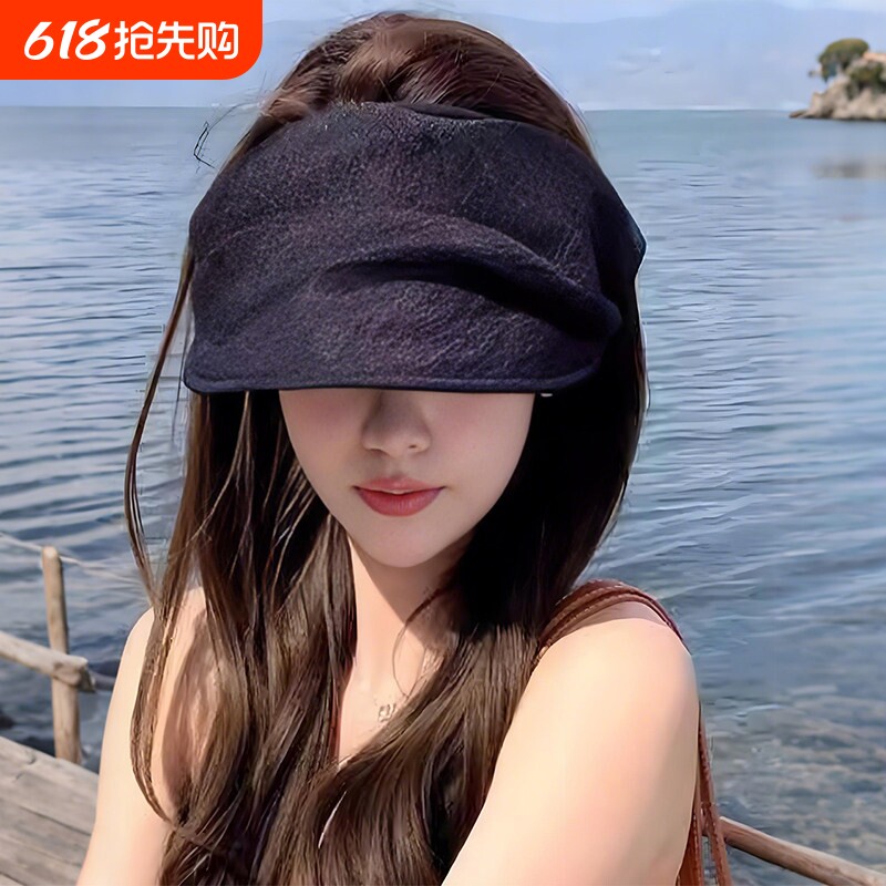 2026网纱帽子褶皱黑色空顶防晒帽女夏季防晒遮阳帽太阳帽折叠户外