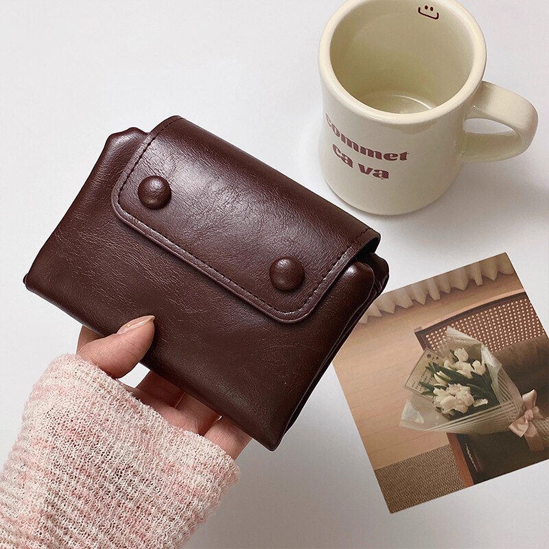 复古韩版软糯软包小眼睛大容量钱包短款钱包拉链暗线零钱包卡包女