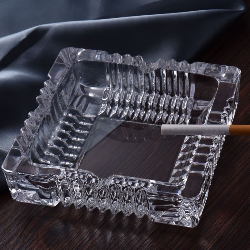 玻璃烟灰缸方形家用客厅简约个性透明实用加厚耐摔酒店烟灰缸