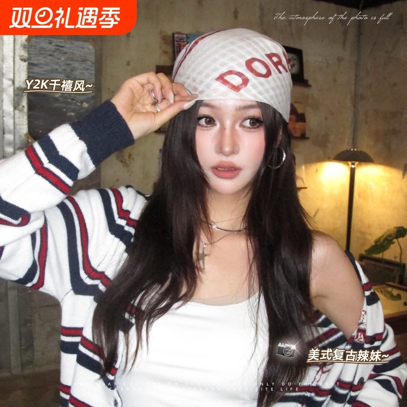 hiphop美式复古头巾包头巾Y2K千禧辣妹丝巾方巾街舞穿搭领巾
