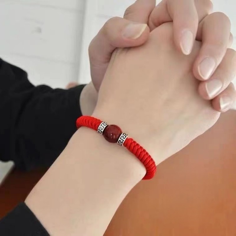 蛇年本命年转运珠红绳手绳男粗款手链手工编织饰品情侣礼物泰银色