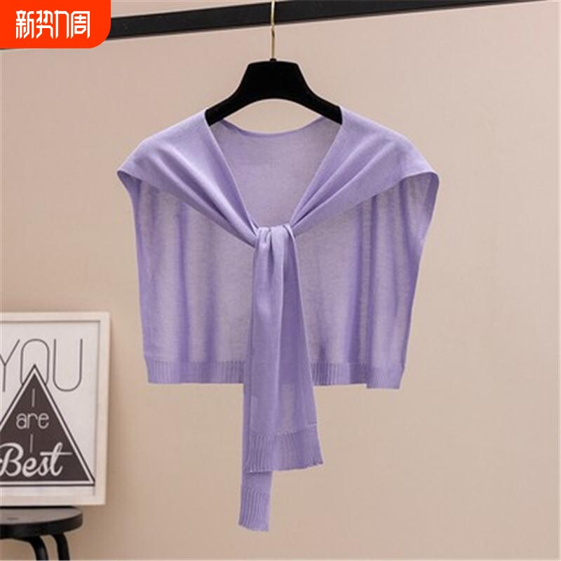 百搭防晒领子搭肩小披肩外搭冰丝针织夏季打结围巾女春秋护颈薄款