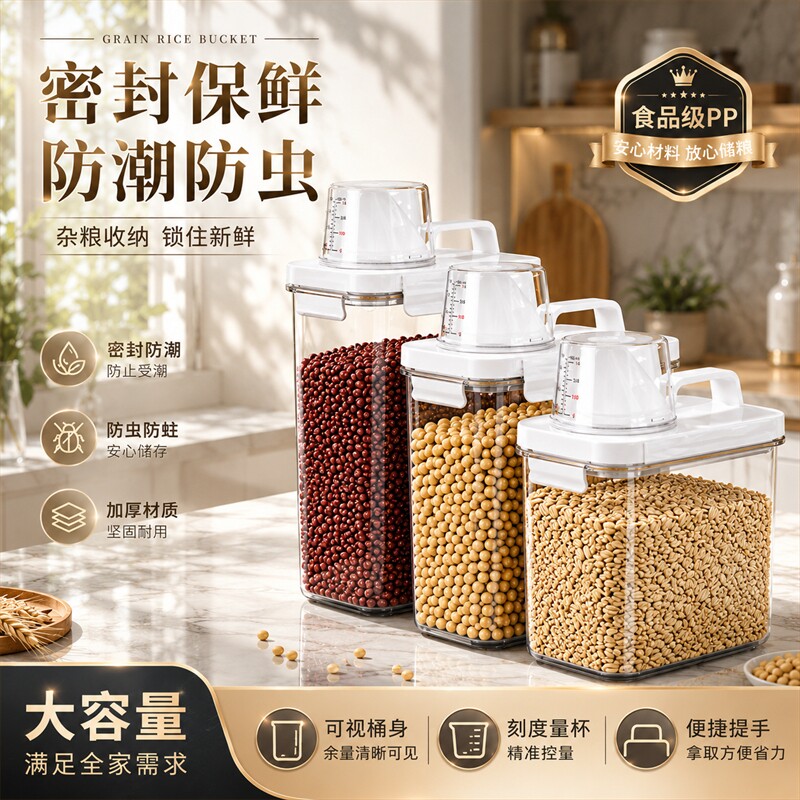 新款米桶简约厨房杂粮收纳盒大米密封储存罐防虫防潮米桶收纳神器