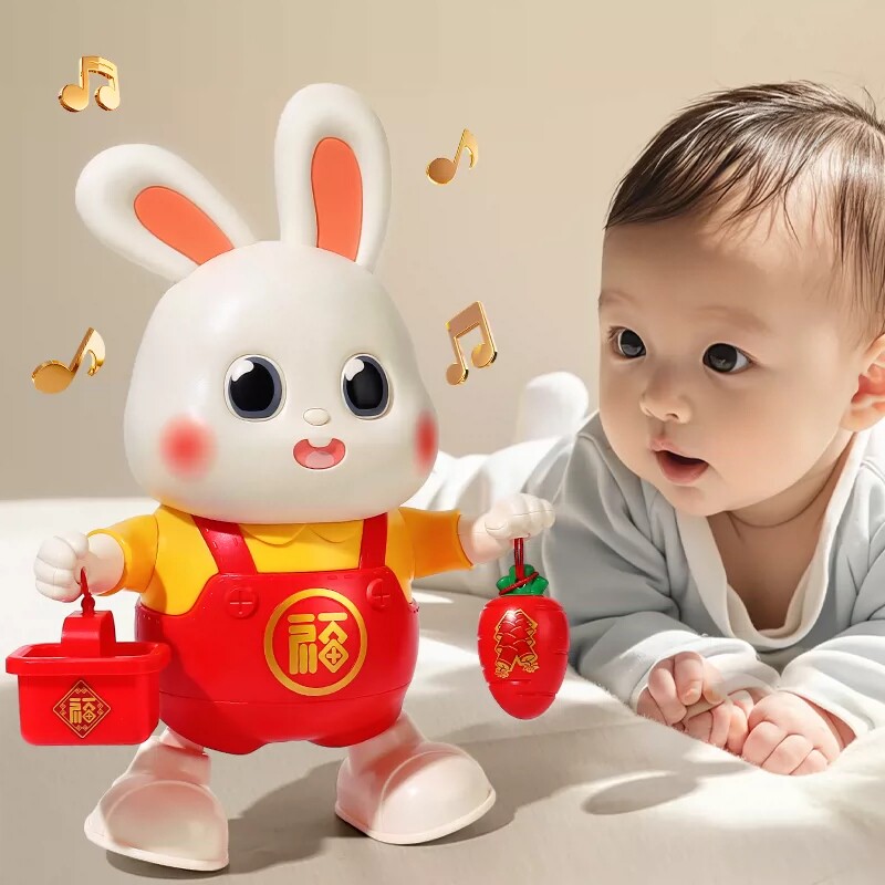 小兔子抬头练习玩具婴儿会唱歌跳舞的兔0到6个月宝宝电动早教神器图片