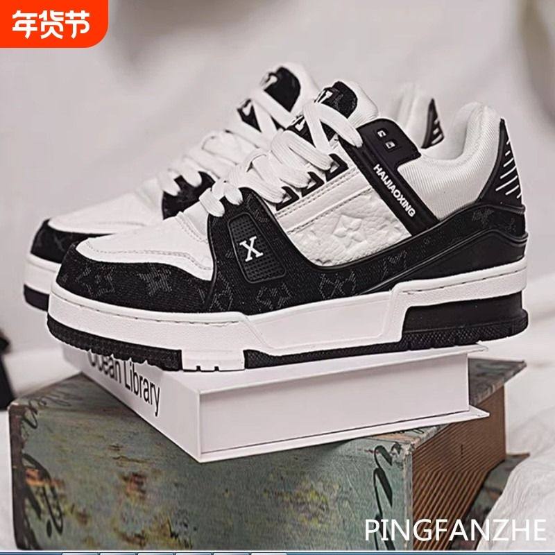 PINGFANZHE新款牛仔蓝小胖丁面包鞋厚底女鞋休闲板鞋男鞋红色白色,女鞋,休闲板鞋,淘宝优惠券,粉丝福利购,淘宝优惠卷