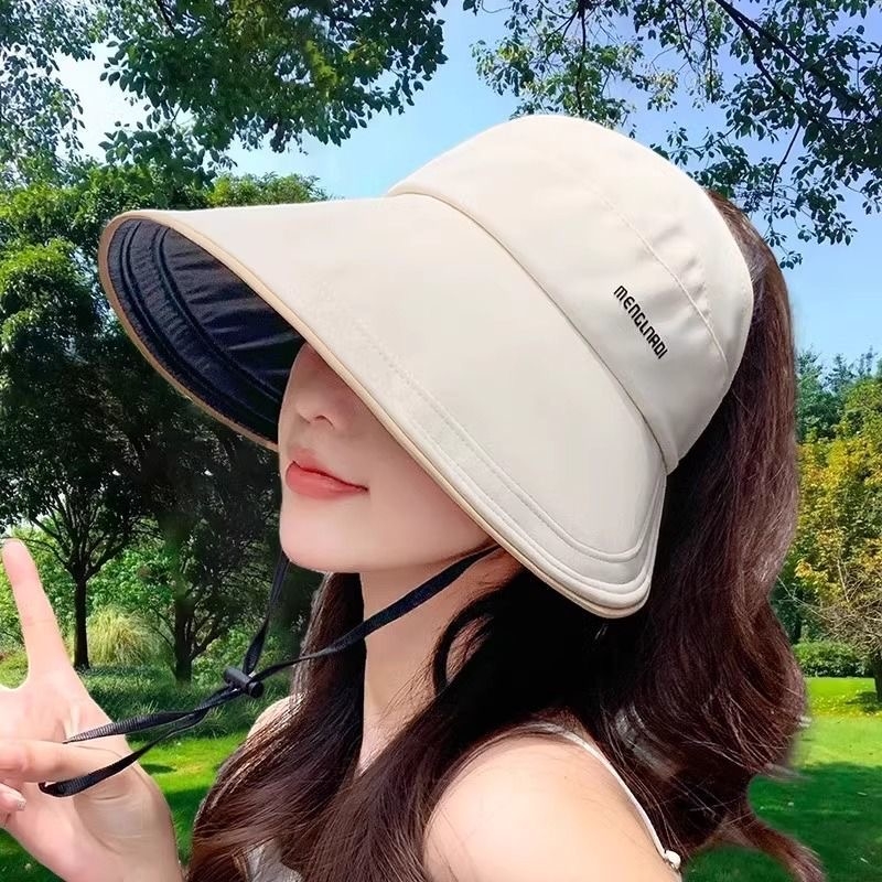 大檐凉帽防晒帽子女出游可折叠遮阳渔夫帽骑车防紫外线空顶太阳帽