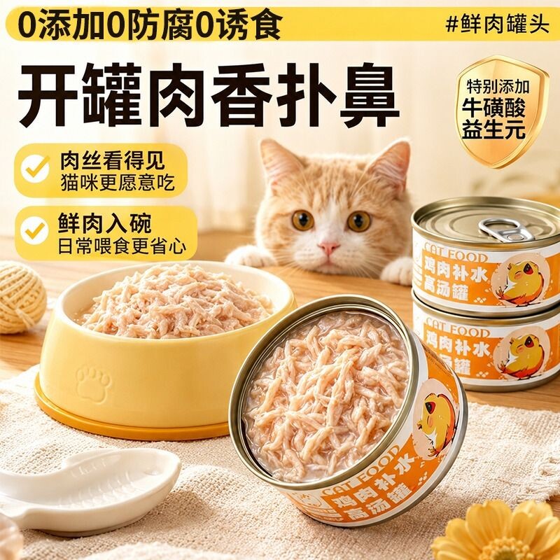 猫罐头鸡丝补水营养补充鸡胸肉猫咪零食成幼猫湿粮金枪鱼滋补鸡肉