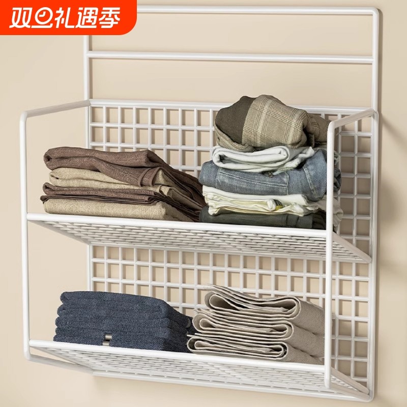 卫生间脏衣篮厕所洗澡间免打孔墙上壁挂置物架浴室毛巾浴巾收纳篮