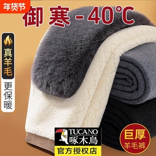 保暖裤棉裤啄木鸟羊羔绒内穿男士羊毛加厚加绒裤冬季东北护膝驼绒