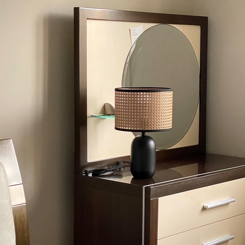 复古侘寂风藤编台灯卧室美式中式复古中古轻奢客厅边柜装饰床头灯