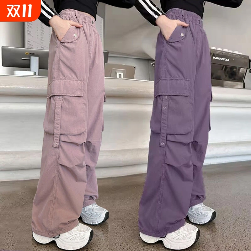 女童裤子春秋直筒工装裤2025新款儿童潮酷穿搭女孩大童秋装阔腿裤