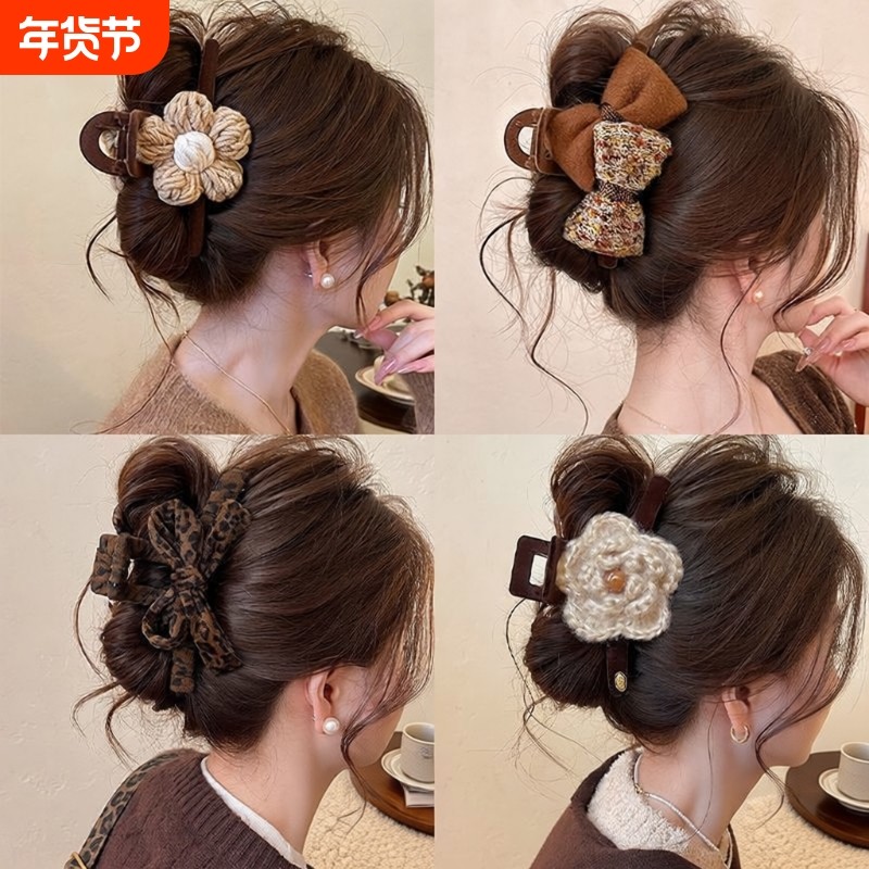 韩系头发抓夹女豹纹蝴蝶结鲨鱼夹秋冬新款气质发夹高级感发饰花朵