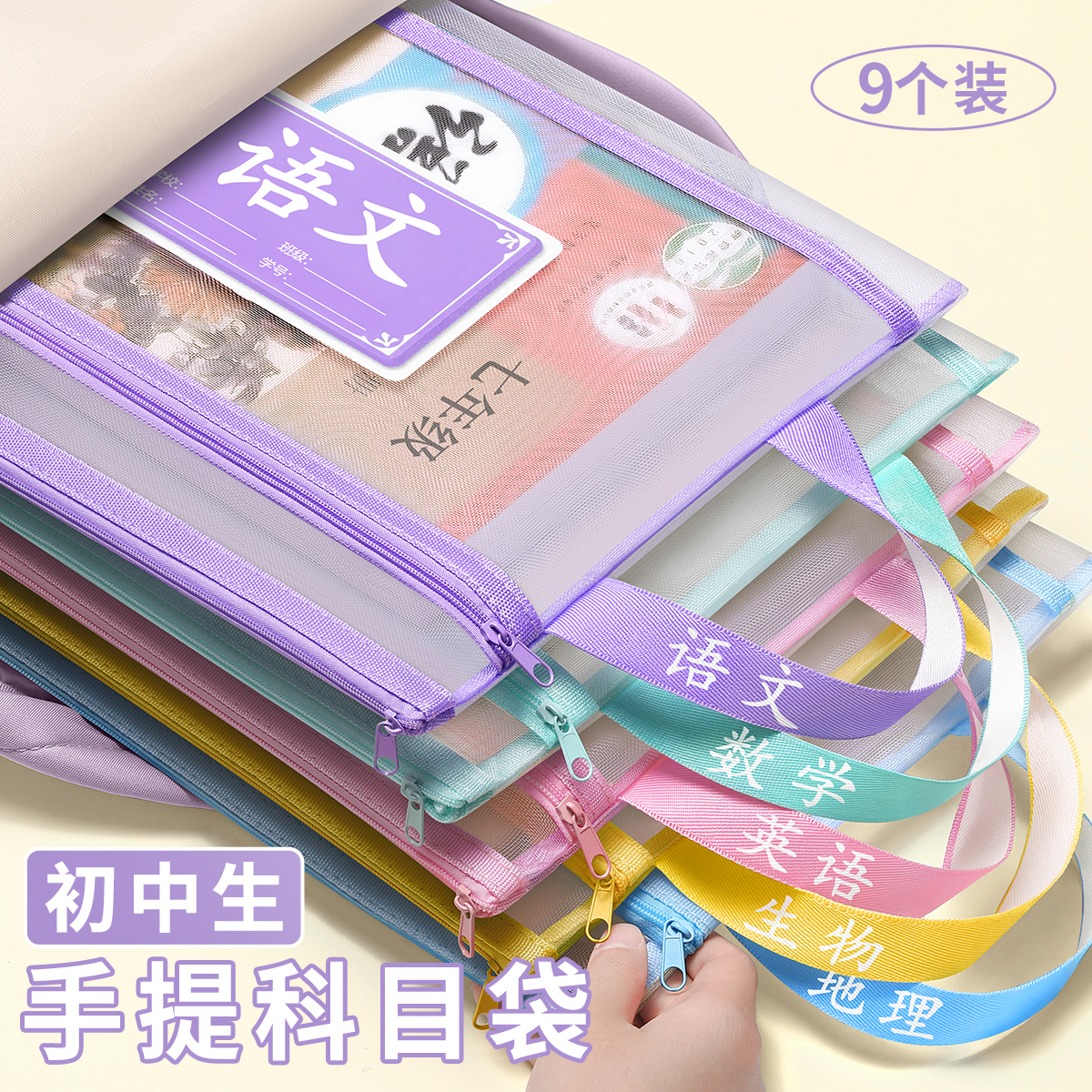 初中生科目分类书袋加厚手提袋