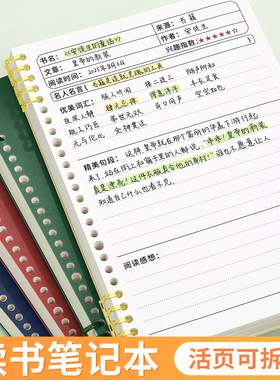 读书笔记本摘抄本活页可拆卸好词好句阅读记录本专用本小学生日积月累好段二三年级四五六年级a5b5语文初中生