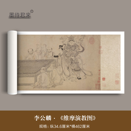 李公麟《维摩演教图》高清微喷原大复制品古画人物白描画临摹长卷