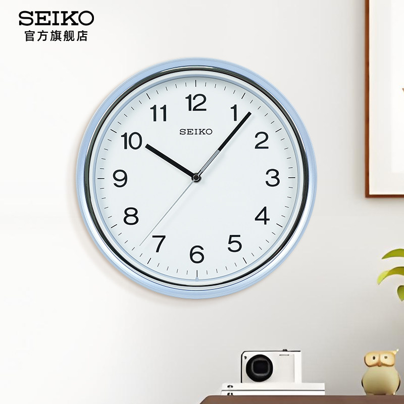 新品SEIKO日本精工挂钟时钟圆形指针式卧室时钟跳秒走时日式简约