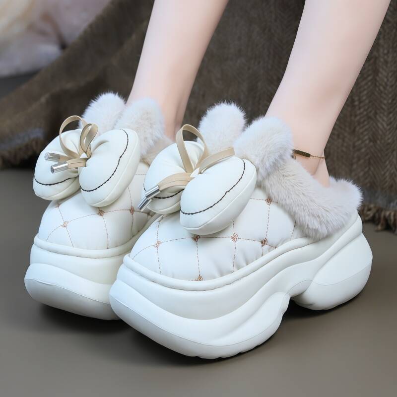 厚底加绒毛毛月子女士棉拖