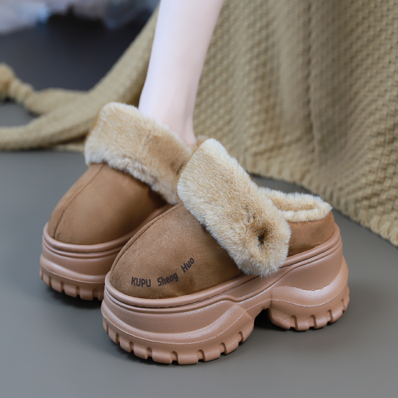 麂皮绒棉拖鞋女秋冬2025新款加厚底毛绒保暖外穿防滑居家室内棉拖