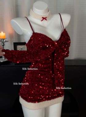 FUNNY KITTEN跨年圣诞性感睡裙女款2025新款诱惑火辣睡衣红色套装