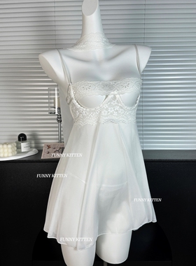 FUNNY KITTEN别掀蕾丝性感连衣裙钢圈聚拢透视免脱诱惑睡衣女新款