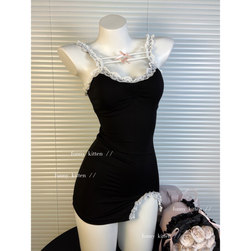 吊带睡裙纯欲蕾丝funnykitten