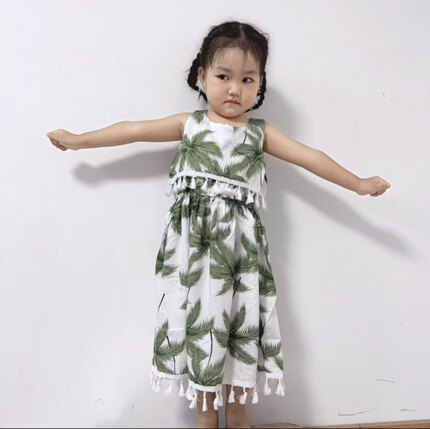 甜美气质优雅淑女度假风无袖连衣裙女童海南三亚旅游流苏西米亚风