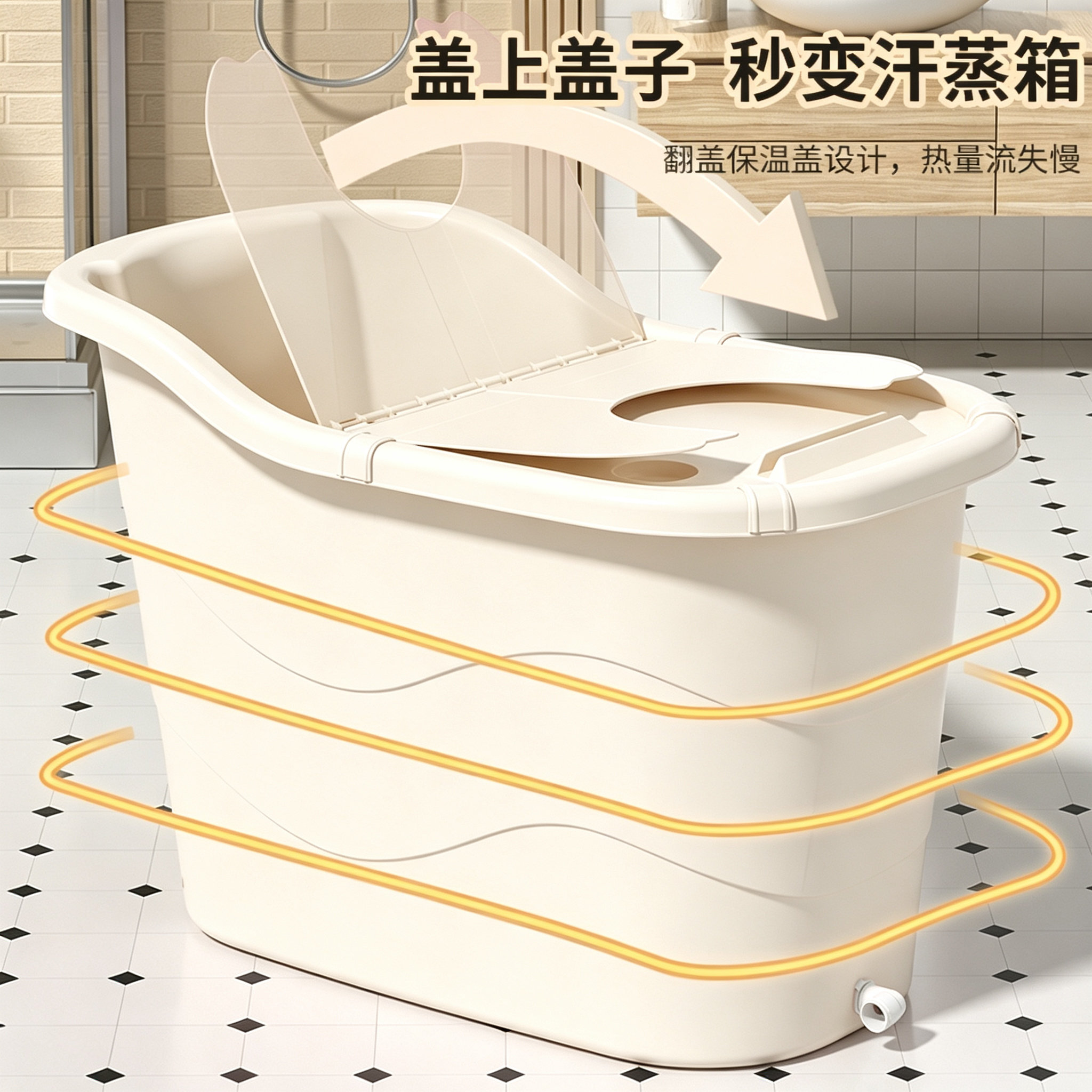 加厚大人泡澡桶成人洗澡桶塑料沐浴桶带盖全身浴盆小户型家用浴缸