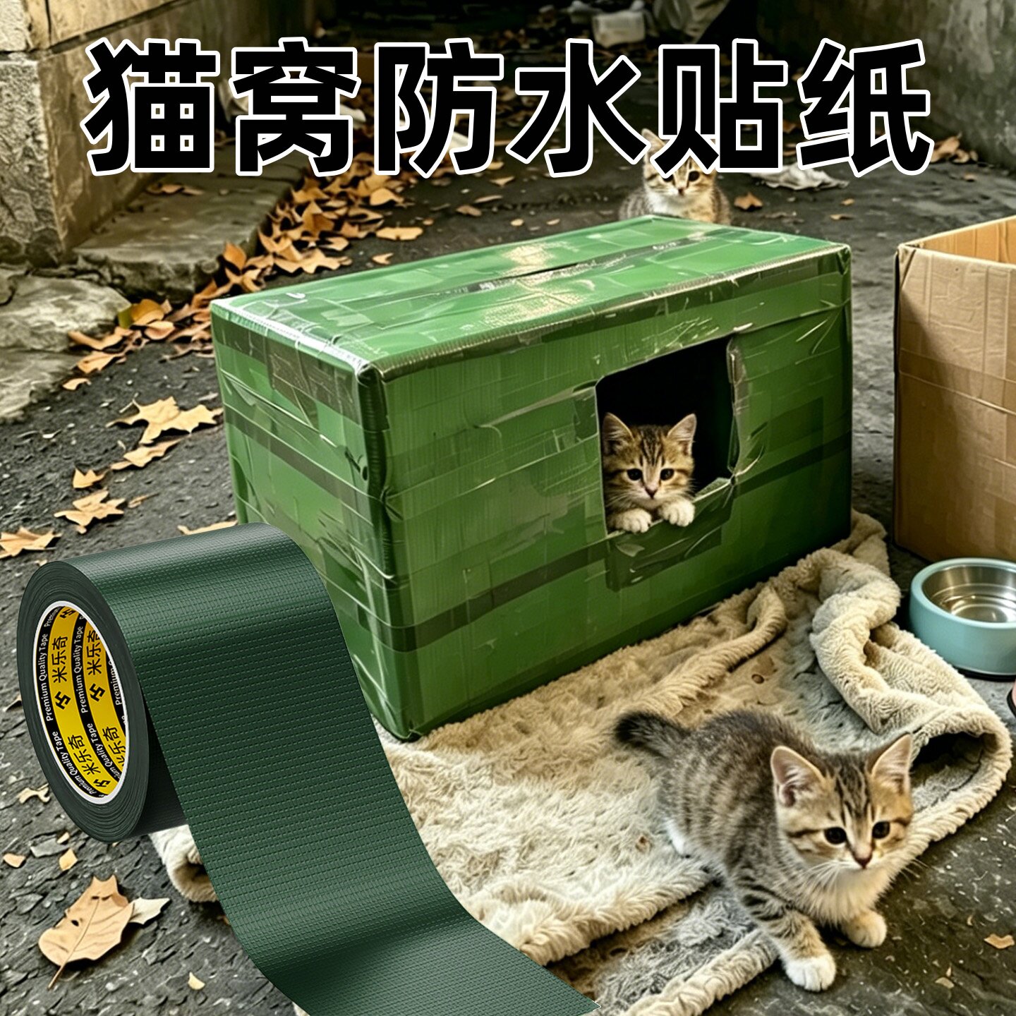 流浪猫窝雨棚防水胶带户外猫舍简易房子挡风防漏雨躲避窝装饰贴纸