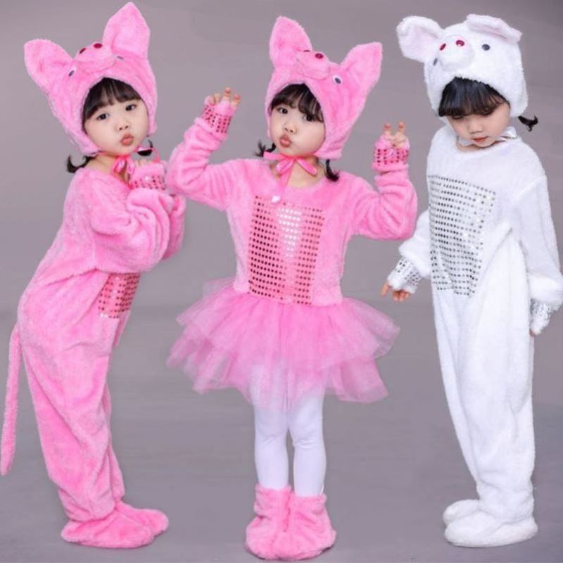 元旦动物小猪吃的饱饱嘟嘟快乐小猪佩奇三只可爱的小猪演出服童儿