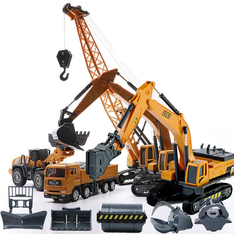 德立信破碎机玩具车钻地机抓木机碎石车修路车男孩儿童工程车模型