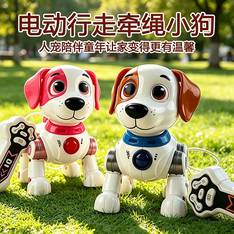 儿童电动拉线狗玩具牵绳小狗会走路会叫音乐宝宝早教益智宝宝礼物