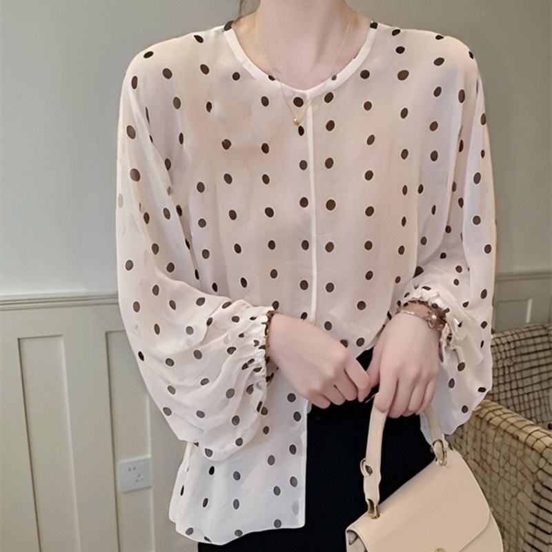 经典港风波点印花衬衫女春秋夏